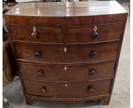 Victorian bow fronted chest of drawers with a caddy top &amp; bracket feet Ht 108cm W 100cm D 53cm