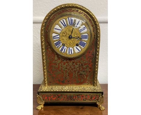 19th century French boulle mantel clock with ormolu mounts and gilded face engraved with makers name Chas Frodsham, Paris. Ht