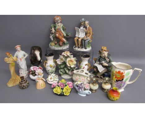 Collection of ceramics includes Arthur Wood jug, Italian vases, figurines, shire horse etc