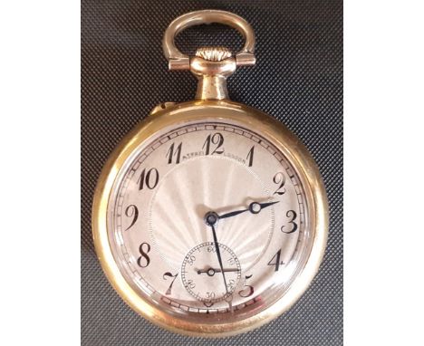 18k gold fob watch with subsidiary seconds dial, engine turned face, with believed to be later embellishments of purple guill