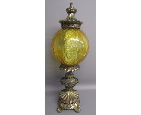 Carl Falkenstein table lamp with amber glass globe shade - approx. 73 cm tall