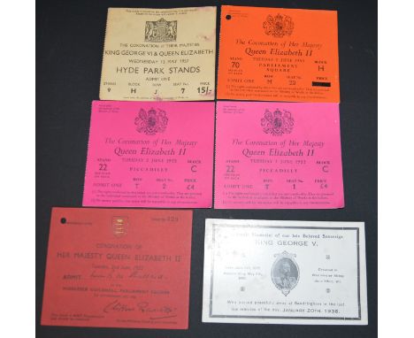 Ticket to Coronation of King George VI &amp; Queen Elizabeth (Weds 12 May 1937 Hyde Park Stands), 3 tickets to Coronation of 