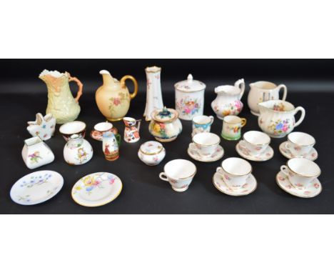 Royal Worcester blushware Etruscan style jug, Locke &amp; Co Worcester oak leaf pattern jug, Royal Crown Derby miniatures 264