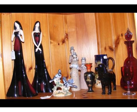 An assortment of collectables, including Beswick birds, Carlton ware, Mikado vase, three Lladro bell musician figures and a D