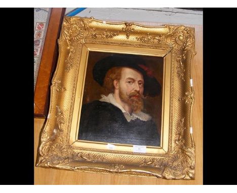 Oil on canvas - self portrait of Rubens - in decorative gilt frame - 30cm x 25cm CONDITION REPORT.