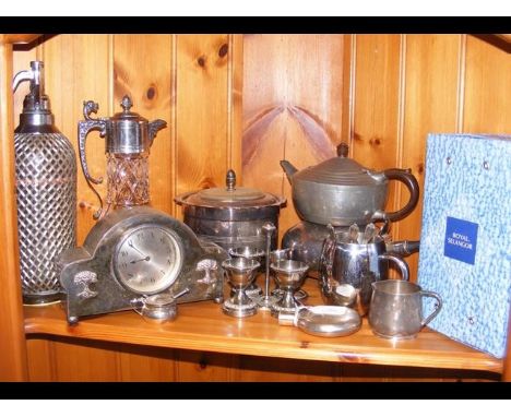 A quantity of plated silver serving ware, together with a silver circular hip flask 