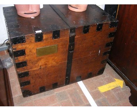 An old metal bound silver chest with brass plaque to the front - 82cm x 50cm CONDITION REPORTWe have attached a number of add