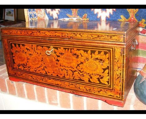 A colourful penwork South East Asian travelling trunk - 70cm x 35cmCONDITION REPORTscratches and splits in placesAs per image