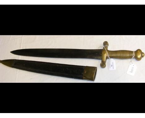 An antique French Talabot short sword with leather scabbard - 67cm long 