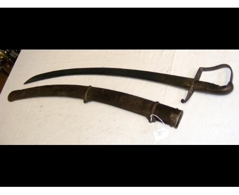 An antique Cavalry sword with metal scabbard and wooden grip - 100cm long CONDITION REPORTAs per imagesdamage to hilt and bla