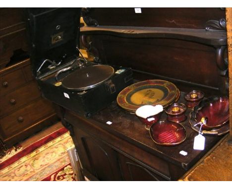 A 'His Master's Voice' Model 101 portable gramophone and a tin of needles , a selection of 'Rouge Royale' Carlton ware, toget