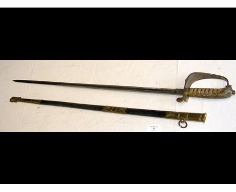 A Naval Officer's sword with leather scabbard by Gieve Matthews & Seagrove Ltd - 97cm long CONDITION REPORTBy our judgement, 