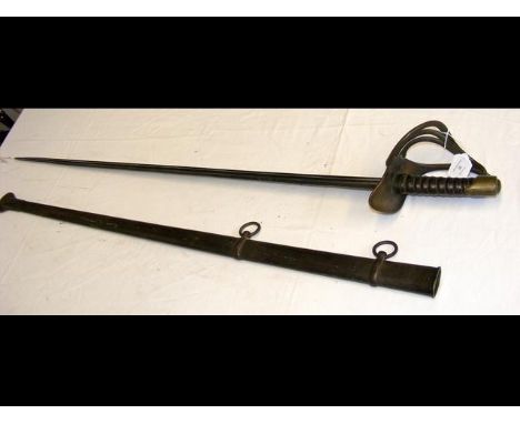 An antique military sword with metal scabbard and leather and wire grip - 116cm long CONDITION REPORTscabbard has no dentsser