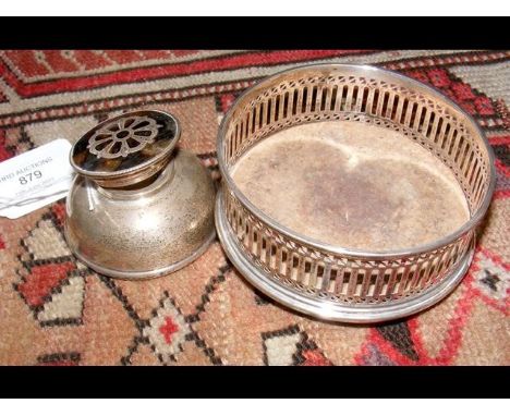 A silver coaster together with a silver inkwell