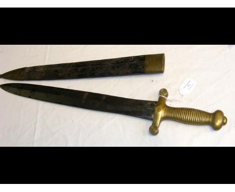 A French Talabot short sword with leather scabbard - 65cm long 