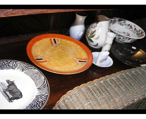 A selection of collectable ceramic ware including Beswick, Crown Ducal orange glazed charger by Charlotte Rhead etc