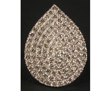 A LARGE PEAR-SHAPED DIAMOND COCKTAIL RING in 9ct white gold. RBC diamonds 3.15ct.