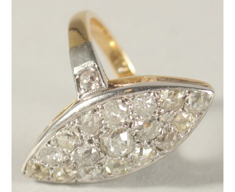 AN 18CT YELLOW AND WHITE GOLD MARQUISE DIAMOND CLUSTER RING.