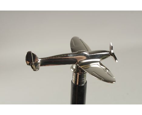 A WOODEN WALKING STICK WITH SPITFIRE HANDLE.