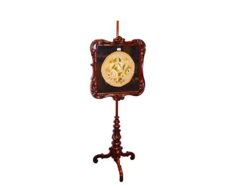 A Very Fine Mahogany Framed Polescreen Handcrafted Panel