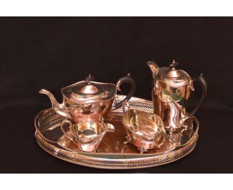 A Nice Four Piece Silver Plated Tea Service on an Oval Gallery Tray