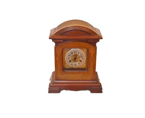 A Nice Mahogany Cased Mantle Clock, Brass and Silver Dial