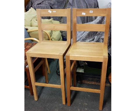 PAIR OF LIGHT OAK BAR STOOLS