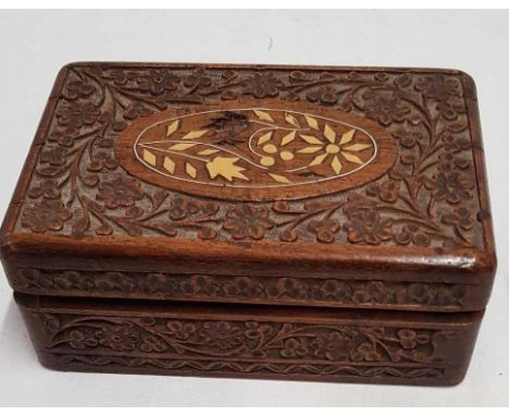 EMPTY INLAID CARVED TRINKET BOX A/F