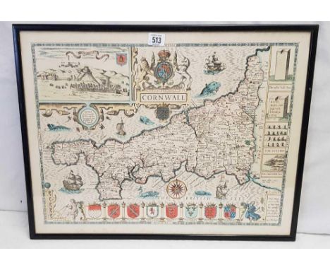 ANTIQUE MAP PRINT OF CORNWALL, 18 X 23”