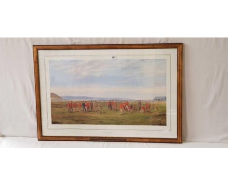 F/G PRINT OF 'THE FIRST TEE AT WESTWOOD HO' BY FP HOPKINS, 40" X 27"