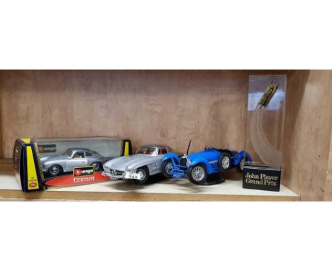 JOHN PLAYER GRAND PRIX POWER BOAT RACING TROPHY, BURAGO C124 SCALE PORSCHE 356 COUPE & A MERCEDES 300 SL & 1 OTHER