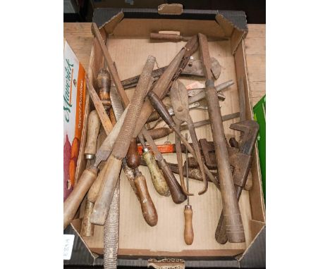 CARTON WITH MISC WRENCHES, FILES & OTHER HAND TOOLS