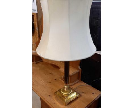 BRASS PEDESTAL TABLE LAMP &amp; CREAM COLOURED SHADE
