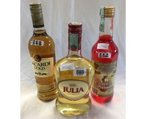 BOTTLE OF PUNCH MANDARINO, BACARDI GOLD &amp; BOTTLE OF GRAPPA (3)