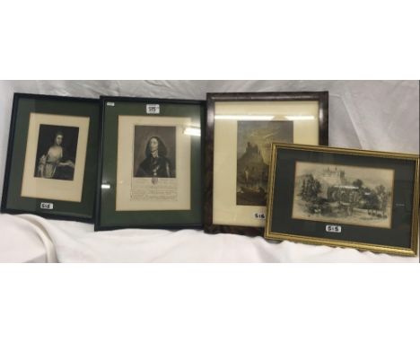 A GROUP OF 4 ANTIQUE PRINTS AND ENGRAVINGS, INCLUDING A PORTRAIT OF SIR THOMAS HERBERT, 1605-1681