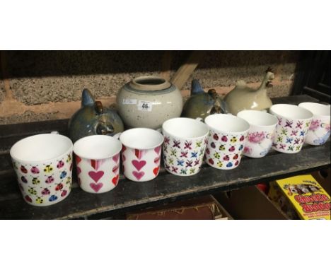 SHELF OF COFFEE CUPS &amp; STUDIO POTTERY