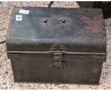 WOODEN DEED BOX WITH VARIOUS HAND TOOLS
