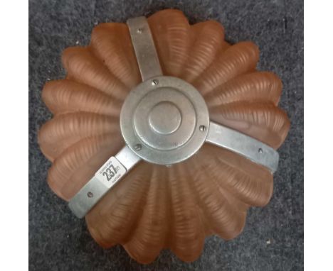 SCALLOPED COLOURED GLASS &amp; CHROME HANGING LAMP SHADE, 1930'S, NO CHAINS