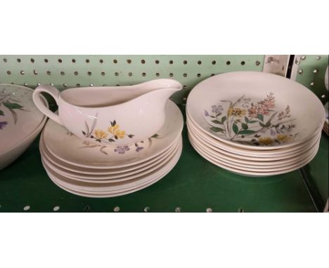 SHELF OF RIDGEWAY DINNERWARE, ENGLISH GARDEN PATTERN WITH LARGE &amp; SMALL PLATES, BOWLS ETC