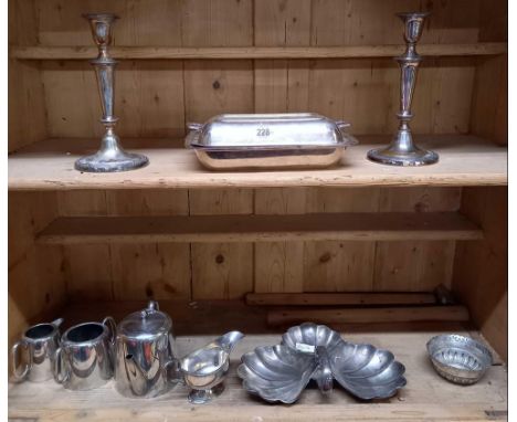 QTY OF PLATEDWARE INCL; CANDLE STICK, CREAM JUG ETC