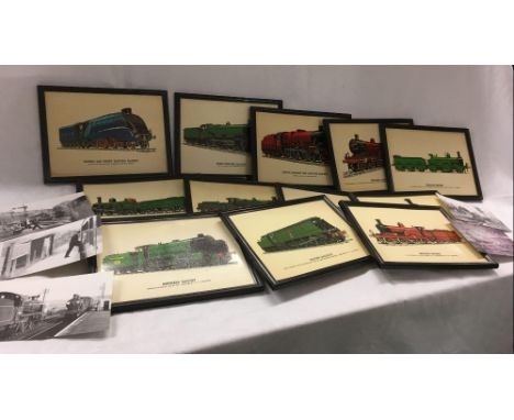 CARTON WITH PLASTIC FRAMED PICTURES OF VINTAGE RAILWAY ENGINES