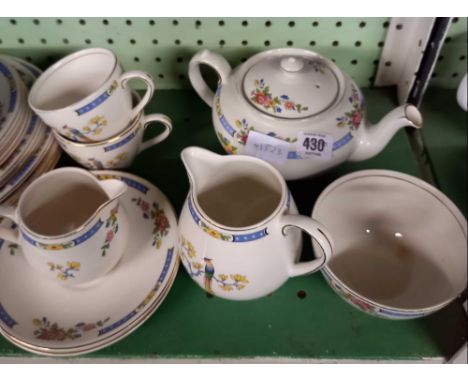 SHELF OF NELSON WARE PART TEA SERVICE INCL; TEA POTS, PLUS  A MAILING FRUIT BOWL, ROSINE DESIGN