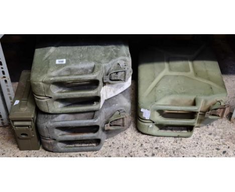 3 METAL ARMY JERRY CANS &amp; AMMO BOX