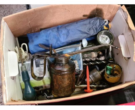 CARTON OF MISC TOOLS &amp; OIL CAN
