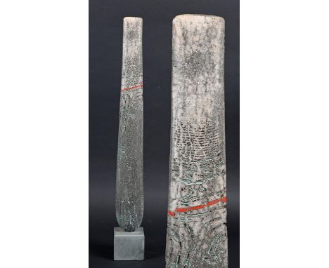 PETER HAYES (B 1946) - STANDING STONE/TOTEM a large raku standing stone of tapering shape with a flattened end, mounted on a 