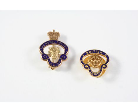 A 9CT GOLD AND ENAMEL BROOCH FOR THE THE ROYAL BRITISH LEGION with blue enamel decoration, 3cm long, together with a 9ct gold