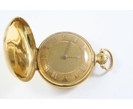 AN 18CT GOLD FULL HUNTING CASED POCKET WATCH the gold coloured dial with Roman numerals, the movement signed James Gorham, Ke