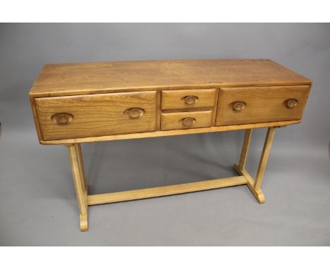 RARE ERCOL VINTAGE SIDEBOARD circa 1969, an unusual light elm and beech sideboard with two small central drawers with cutlery