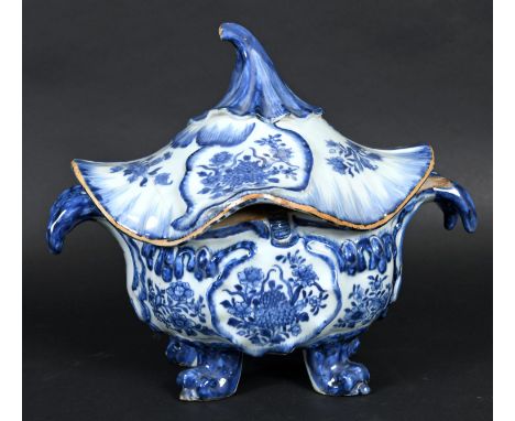 RARE 18THC CHINESE BLUE &amp; WHITE EXPORT TUREEN a rare Chinese export blue and white rococo style tureen and cover, circa 1