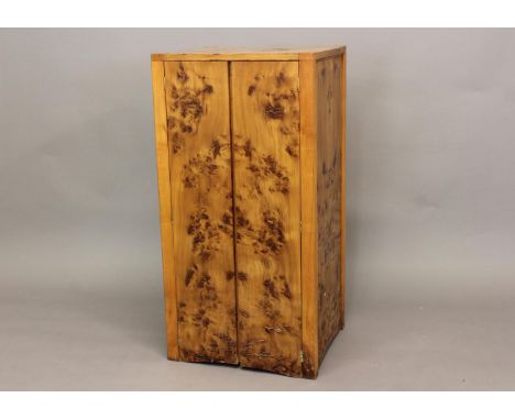 DAVID LINLEY - TWO DOOR CUPBOARD a small burr elm wooden two door cupboard with internal shelf, with pierced holes to the bac